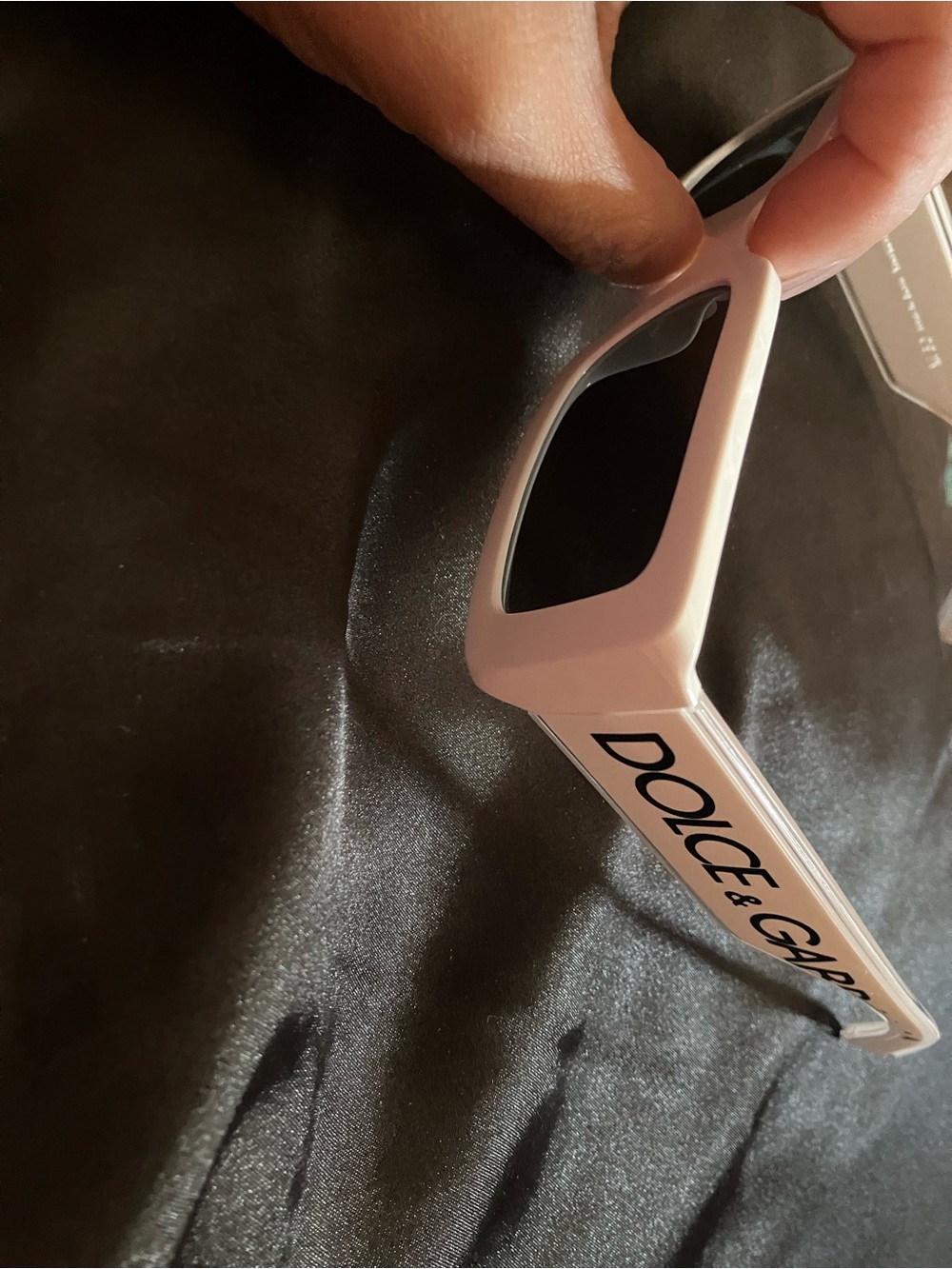 Dolce & Gabbana Light Pink Rectangular Sunglasses with Logo Temples